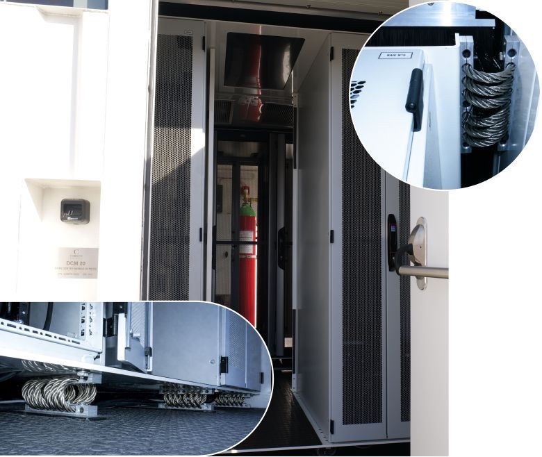 conteneur renforcé zoom sur les amortisseurs / reinforced container: close-up of the shock absorbers